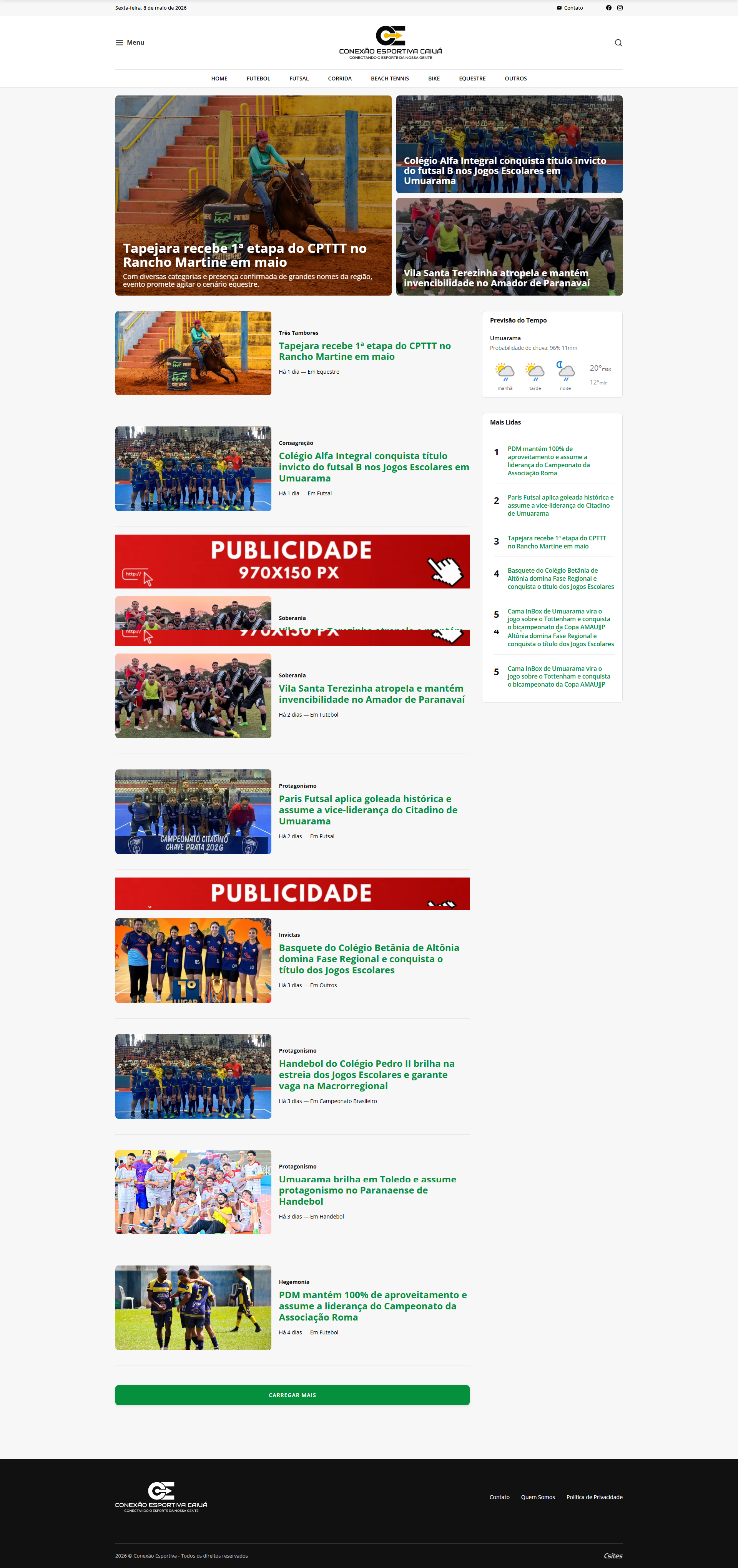 Screenshot do portal Conexão Esportiva Caiuá
