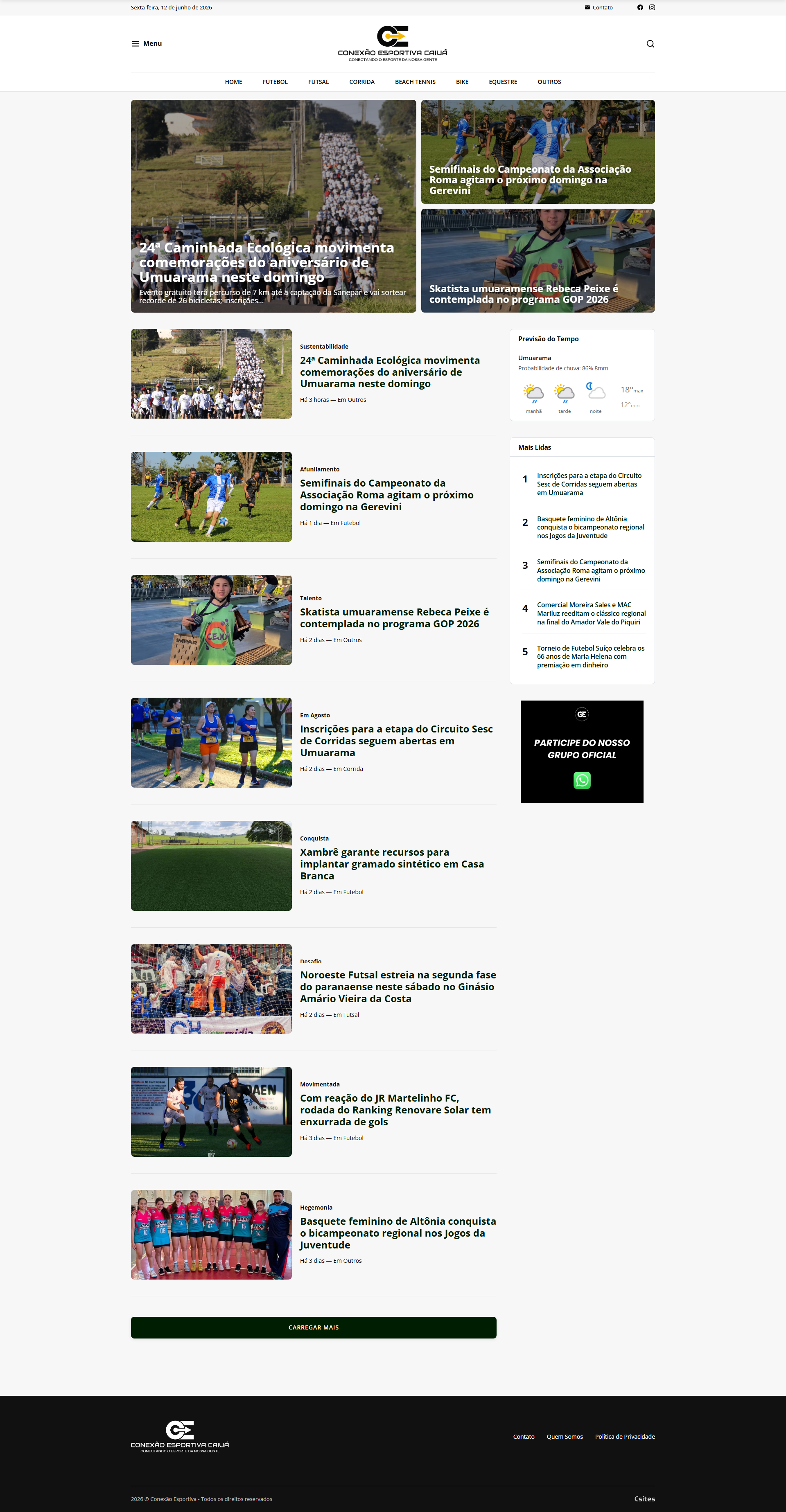 Screenshot do portal Conexão Esportiva